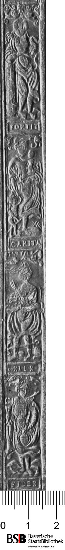 Image Description for https://www.hist-einband.de/Bilder/Cgm7377_Rolle Fides Spes Caritas Fortitudo.jpg